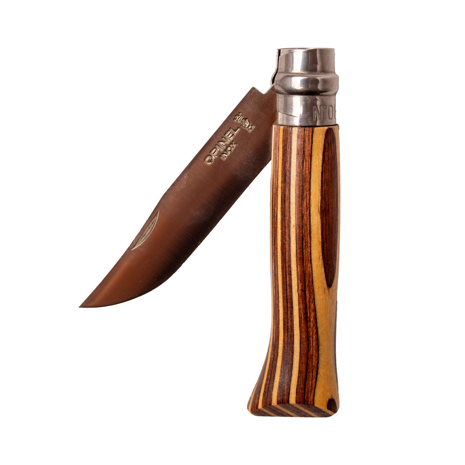 Opinel -No.08 Laminated Birch Folding Knife - Brown
