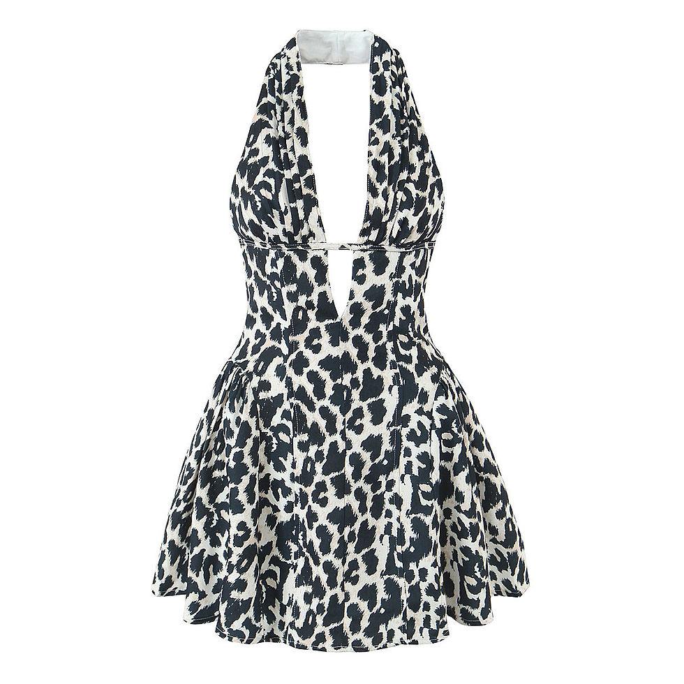 Thumbnail: Retro Polka Dot Deep V Halter Dress Women 