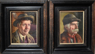 Set of two portraits of one middle aged working man and an elderly man with a white mustache of a working man by Walter Roessler.  Collector Fine Art Auctions 2023