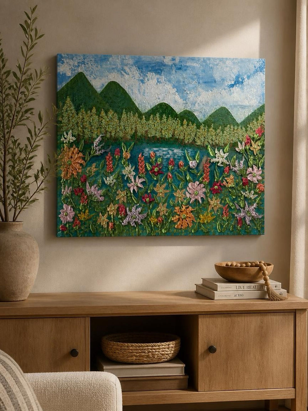 Thumbnail:     A Lake of Wildflowers Beneath the Mountains