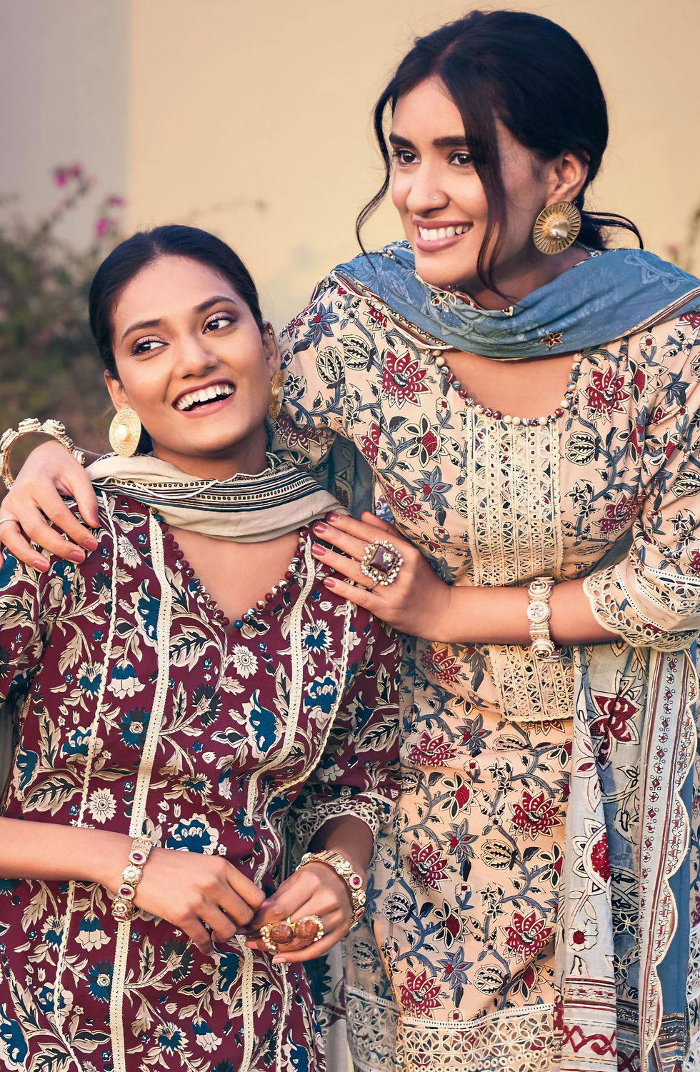 Thumbnail: Elegant Maroon Block Printed Cotton Suit Set with Embroidered Lace