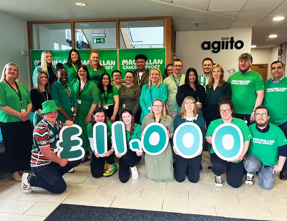 Agiito Macmillan cancer charity partnership. Team image reaching £11,000