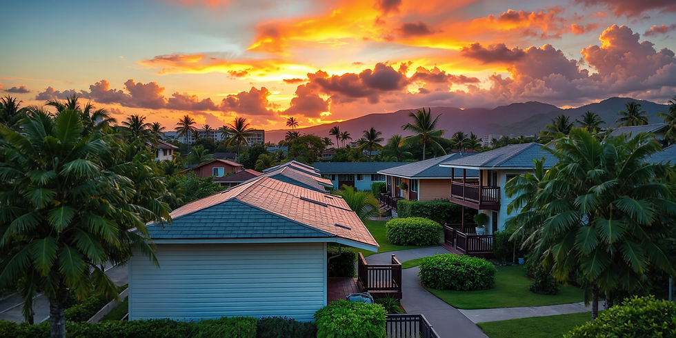hawaiian community housing beautiful sunset in background.jpg