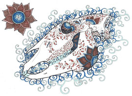 zentangle horse skull in ink and marker