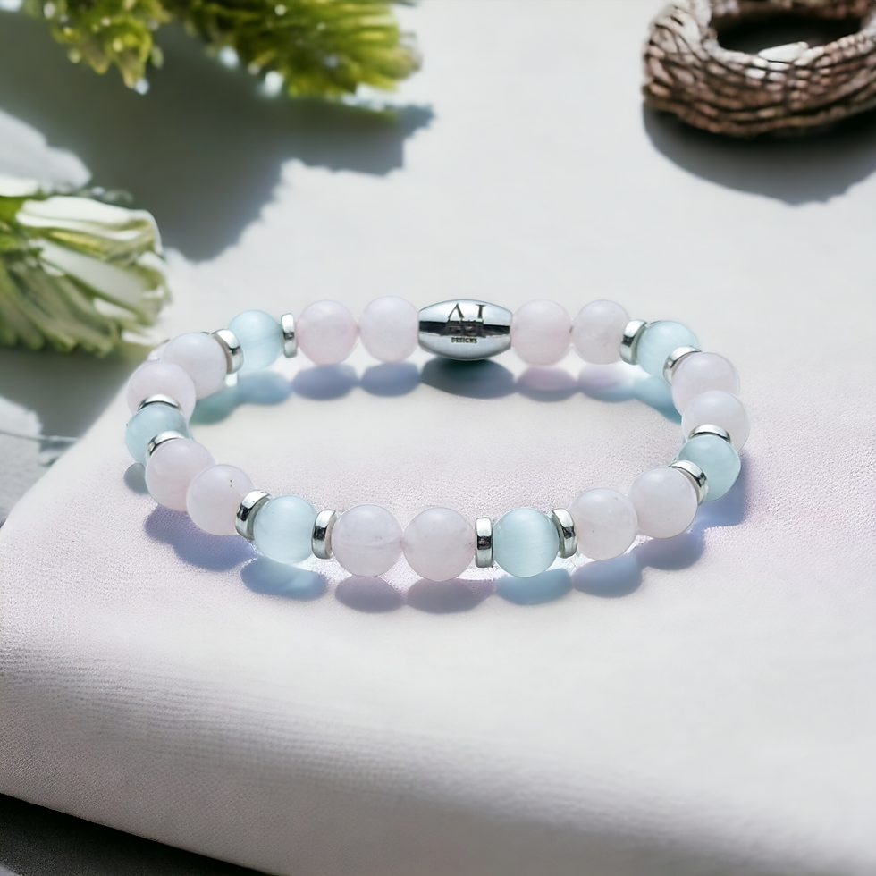 Pink Quartz & White Cats Eye Gemstone Bracelet