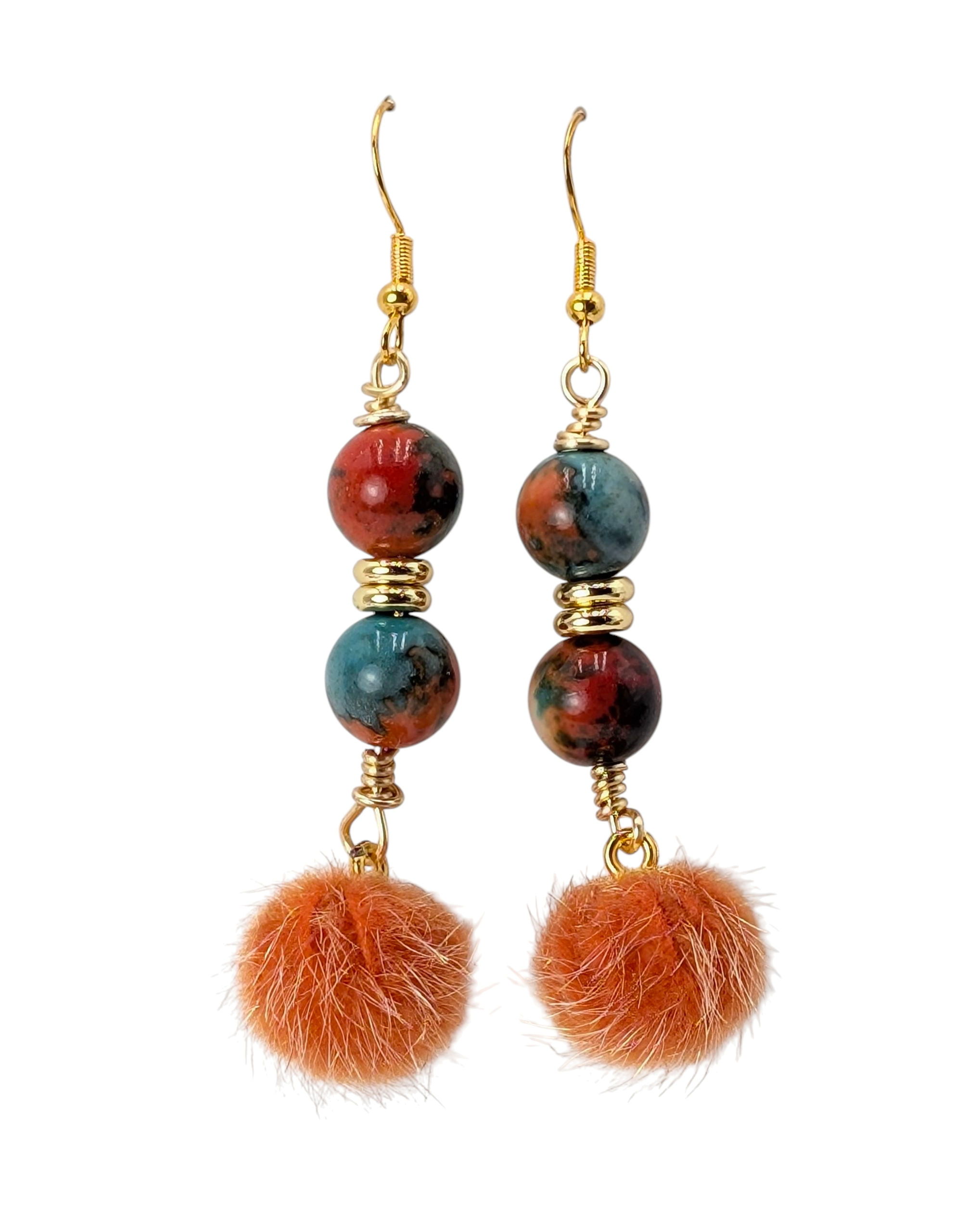 Colorful Rain Stone Pom Pom Dangle Earrings
