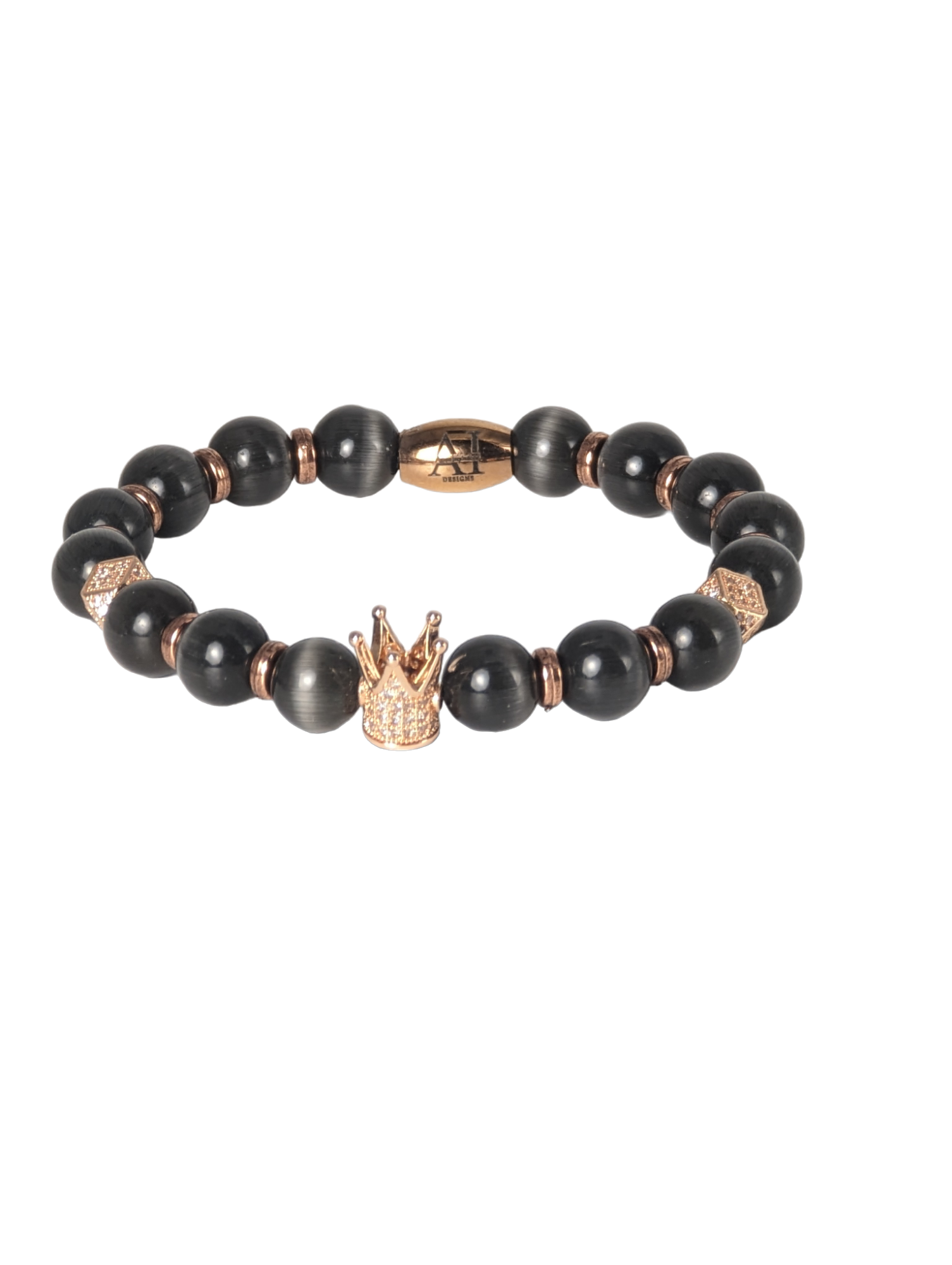 Rose Gold King Crown & Gray Cats Eye Bracelet