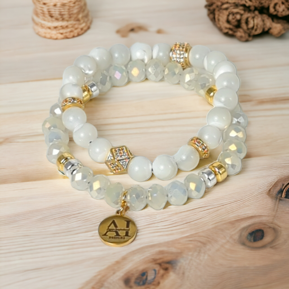  Mother of Pearl - Two Stack Gemstone Bracelet