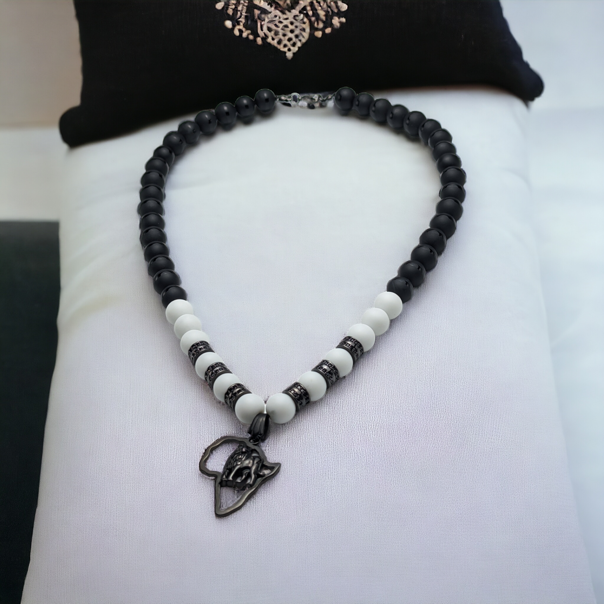Onyx & White Matte Onyx Agate Gemstone Necklace