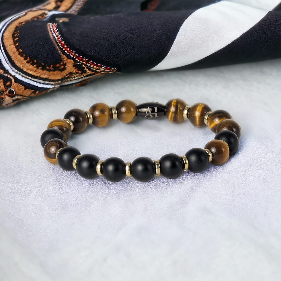 Tiger Eye & Black Matte Onyx Gemstone Bracelet
