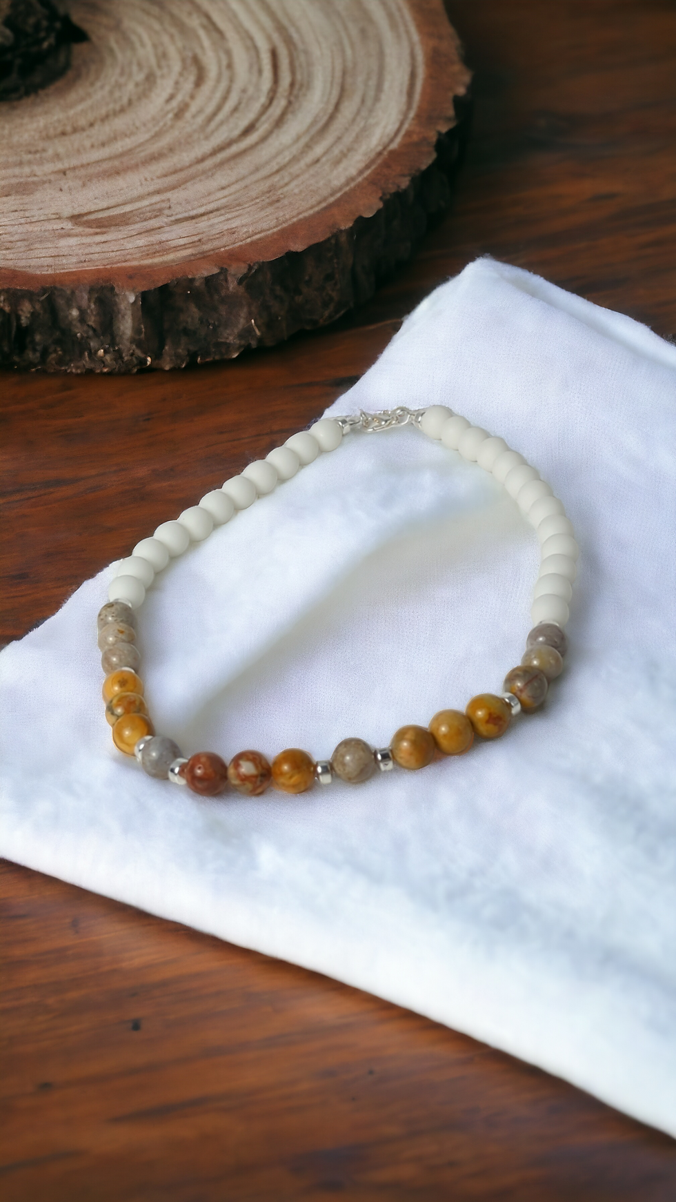 White Howlite & Natural Crazy Lace Gemstone Necklace