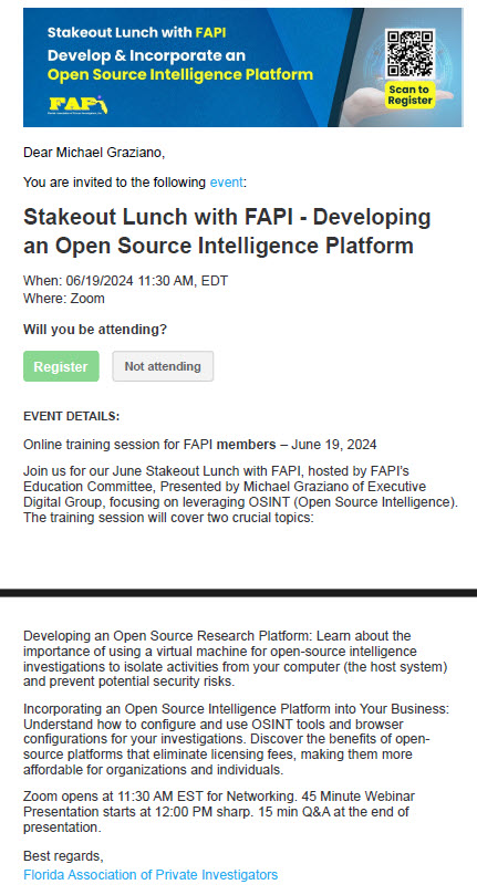 Stakeout Lunch with FAPI - Developing an Open Source Intelligence Platform with Michael Graziano (article image)