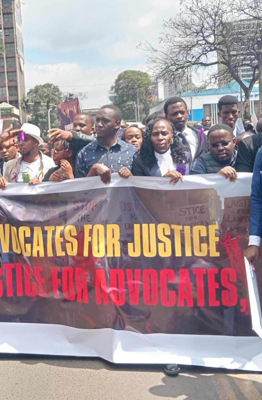 Law society of Kenya boss faith Odhiambo during the purple ribbon march in honour of slain lawyer Mbobu Kyallo in Nairobi/ photo/hourly newswave reporter
