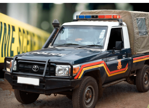 A Kenya Police Vehicle and a Crime Scene Tape. PHOTO/NTV Kenya