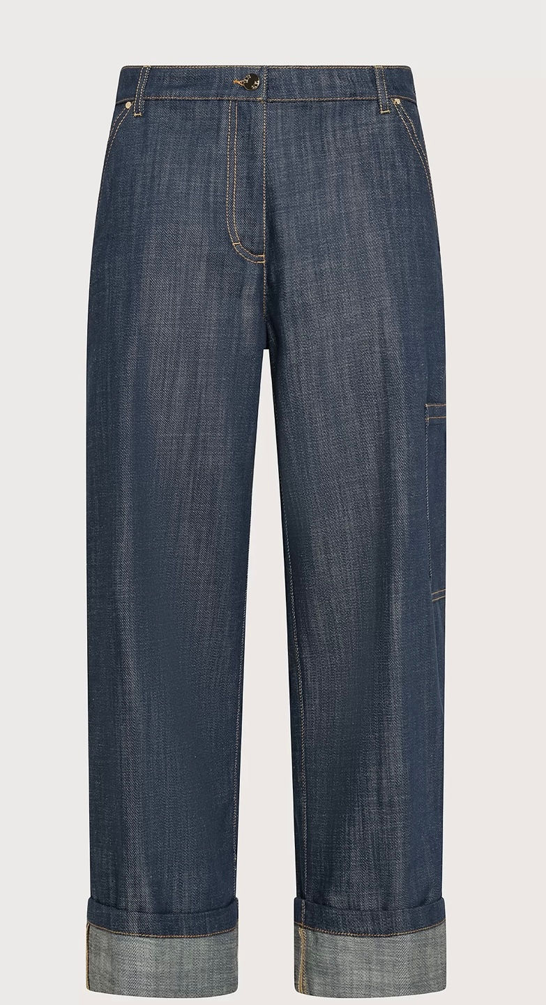 Jeans alla caviglia in cotone effetto denim