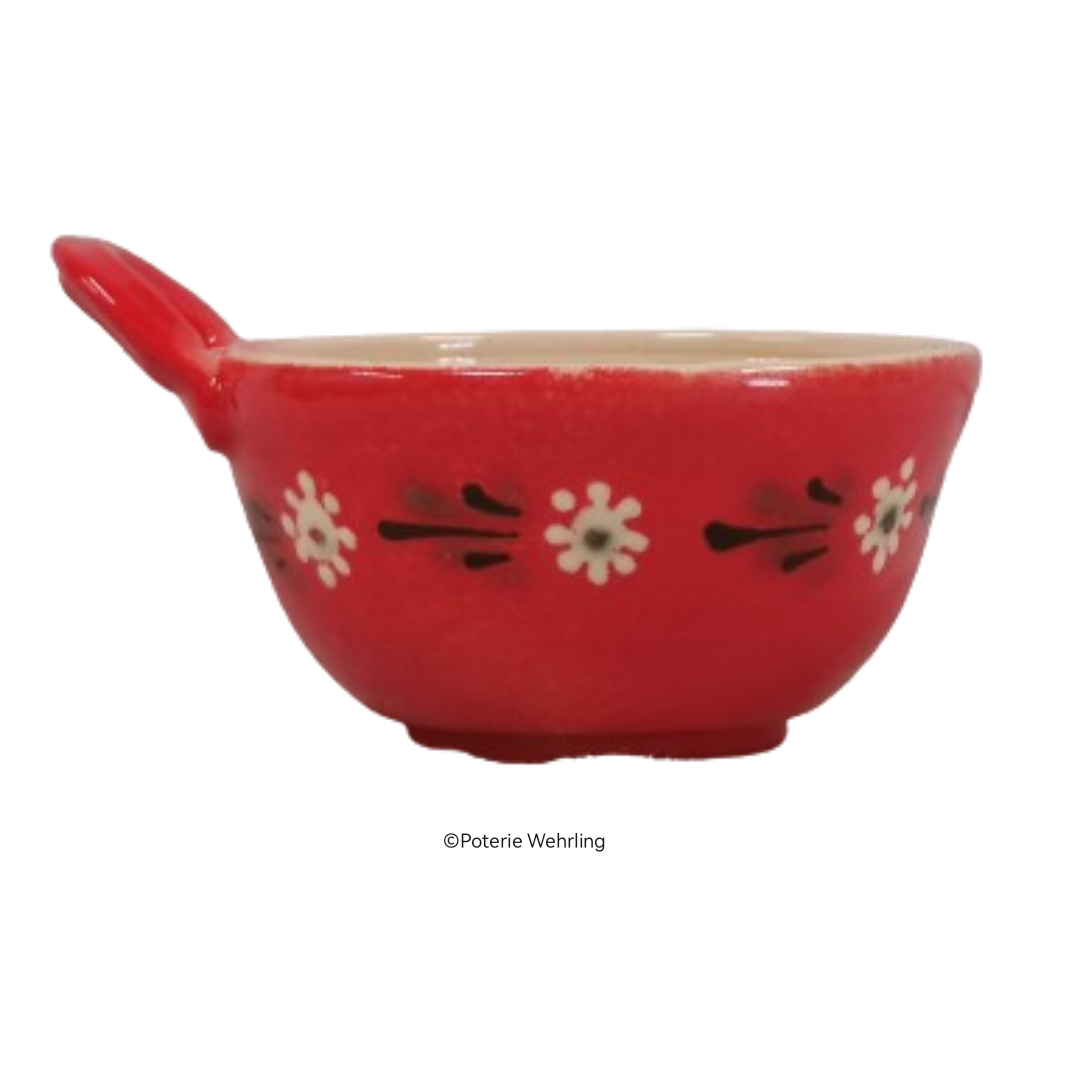 Entonnoir à confiture rouge , frise de fleurs 