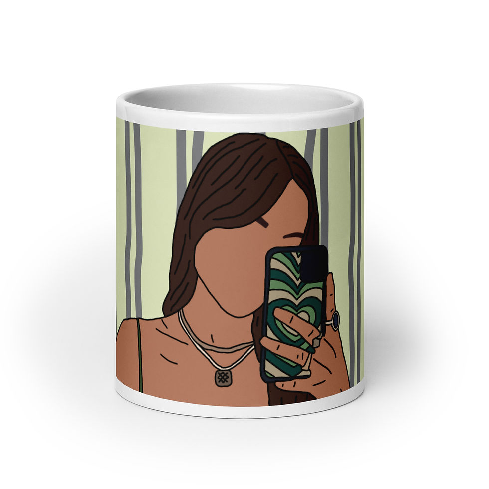 Thumbnail: Coffee Mug | 3 Sizes | Ceramic Glossy White | Woman Taking Pictures Green
