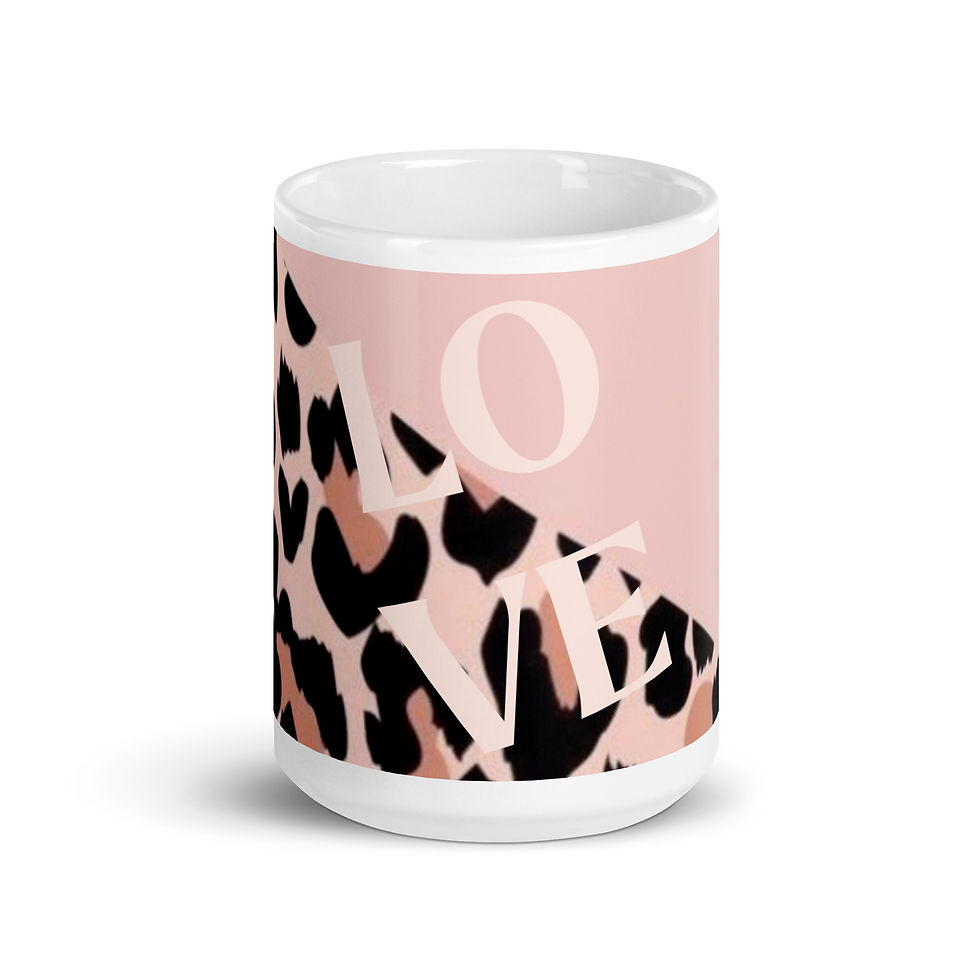 Coffee Mug | 3 Sizes | Ceramic Glossy White | Pink Half and Half Animal Print