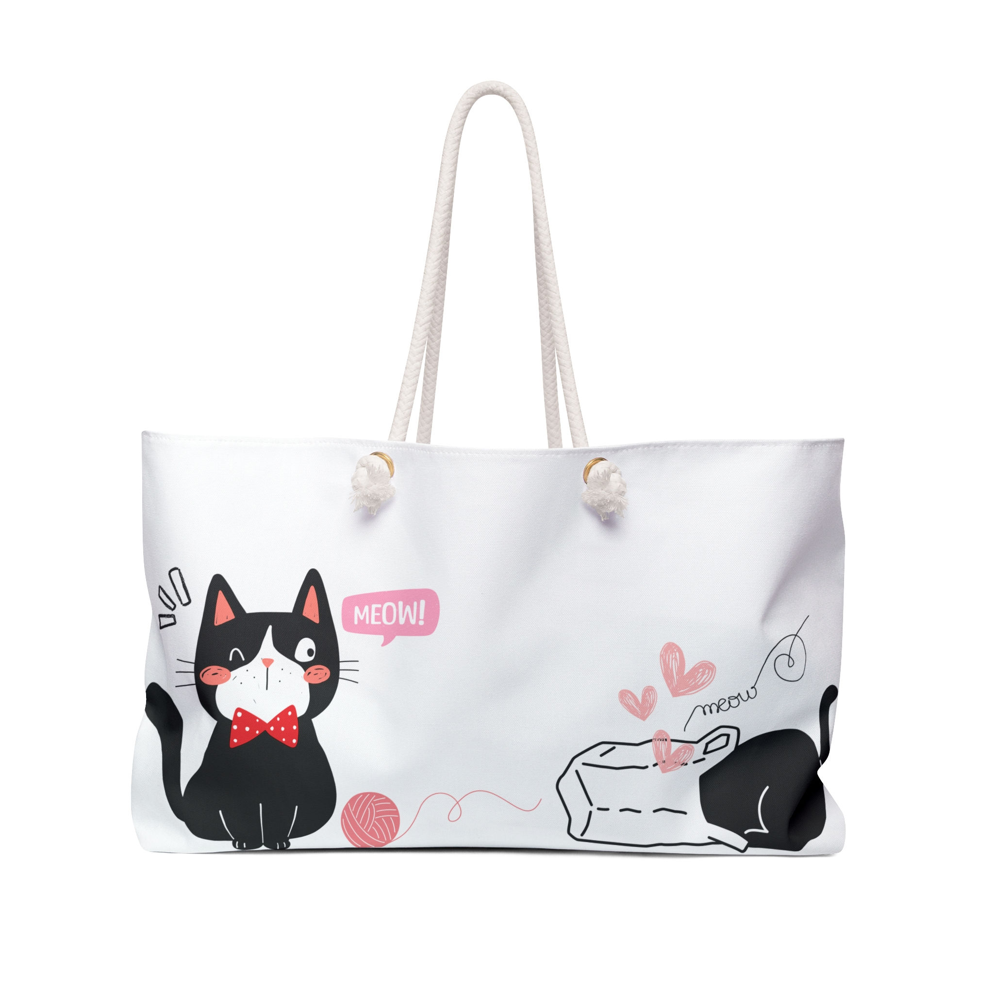 Weekender Bag | 1 Size | White | Playful Cats Meow