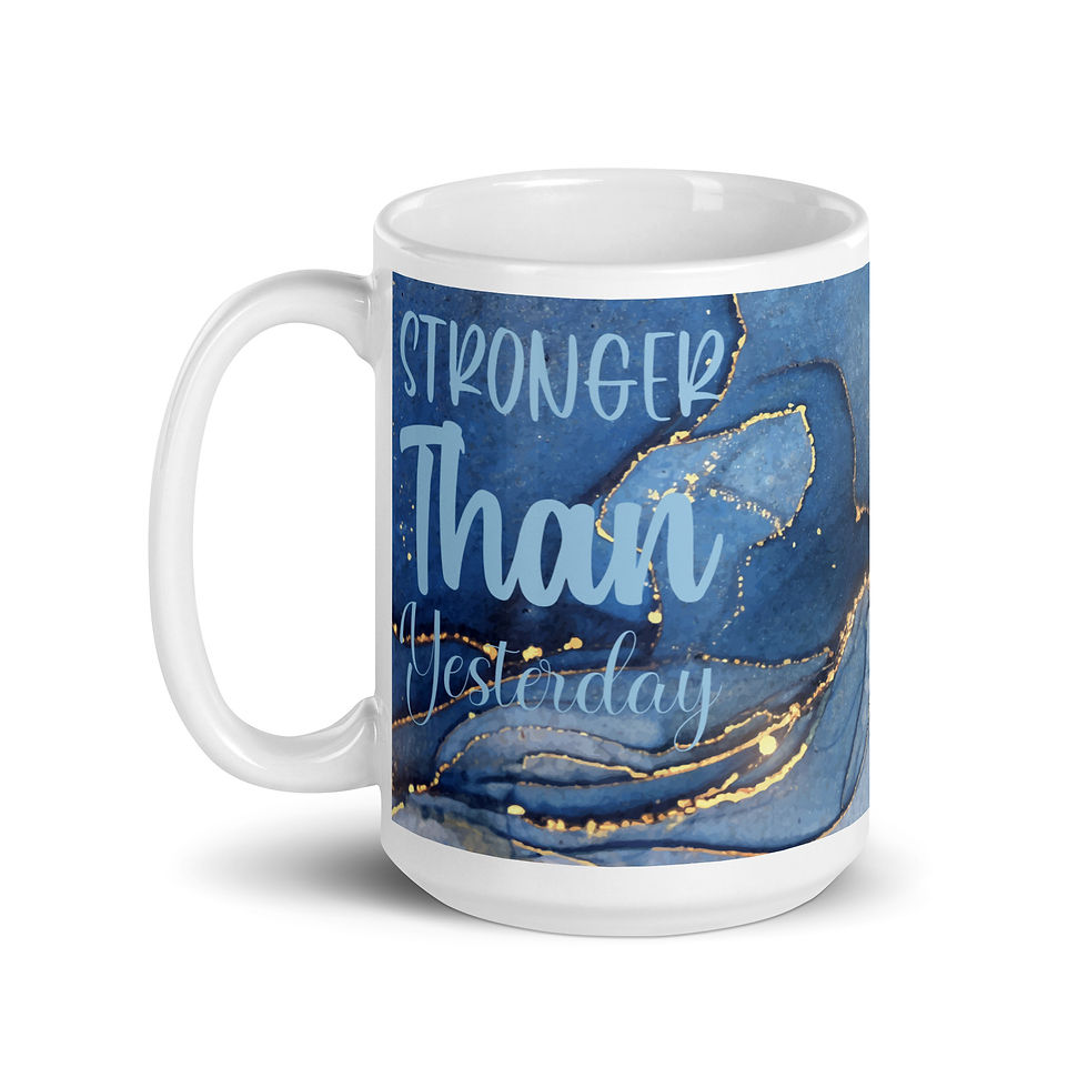 Coffee Mug | 3 Sizes | Ceramic Glossy White | Blue Geode Stronger Than Yesterday