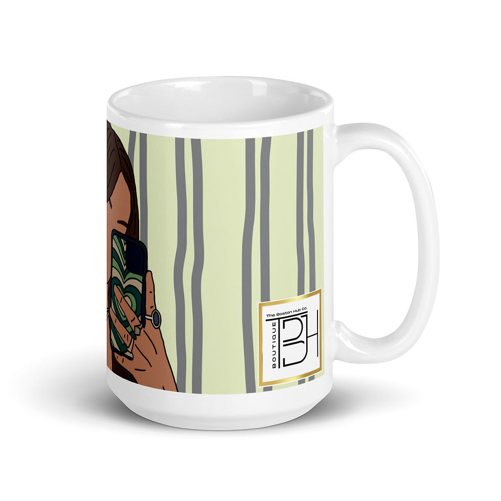Thumbnail: Coffee Mug | 3 Sizes | Ceramic Glossy White | Woman Taking Pictures Green