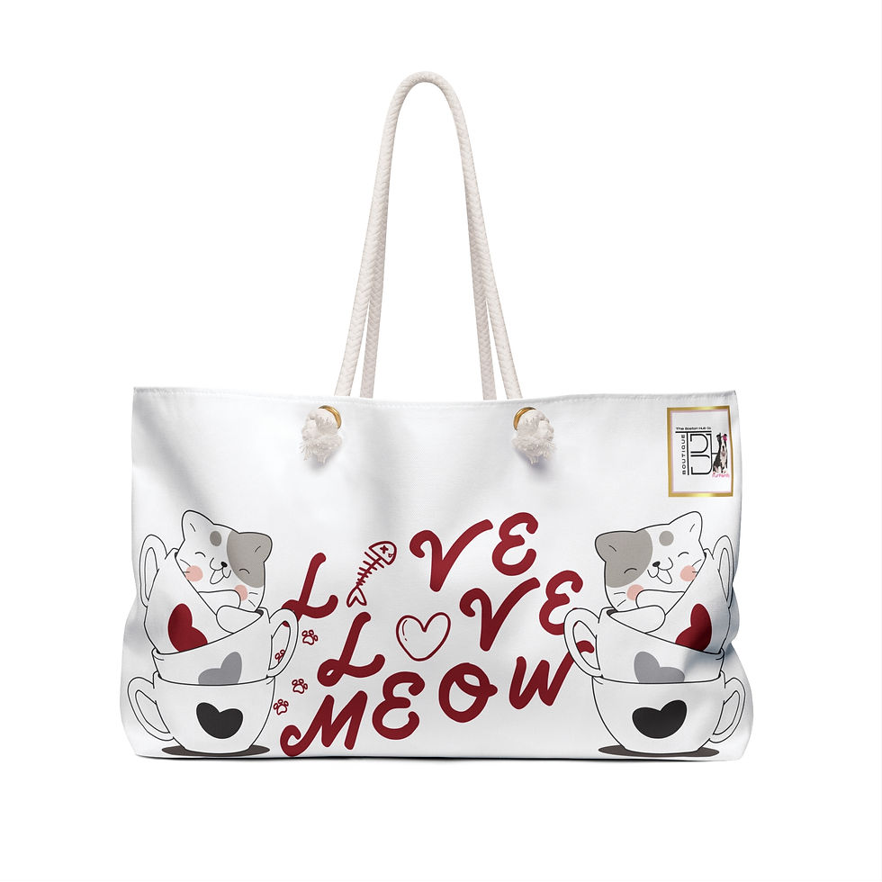 Thumbnail: Weekender Bag | 1 Size | White | Fun Cats on Mugs Live Love meow