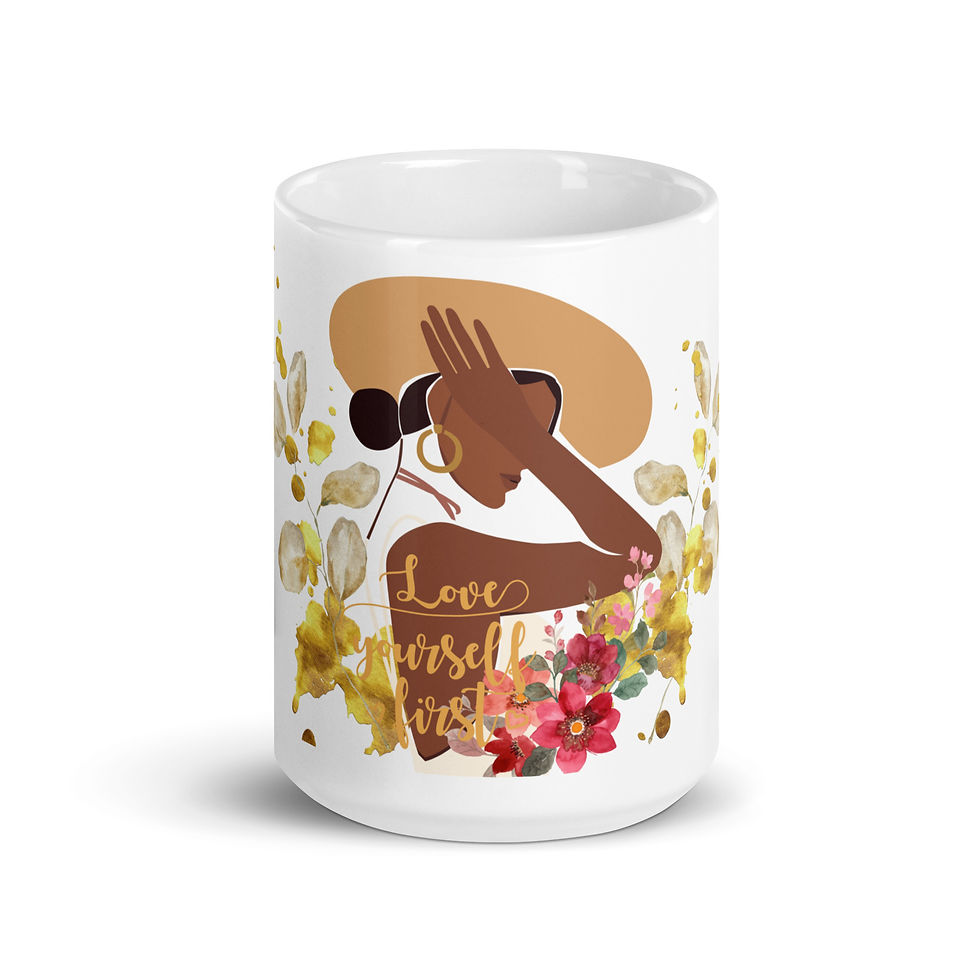 Coffee Mug | 3 Sizes | Ceramic Glossy White | Woman w/ Hat Love Yourself First