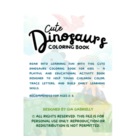 Thumbnail: Cute Dinosaurs Coloring Book for Kids | 73 Pages | Color, Trace & Learn