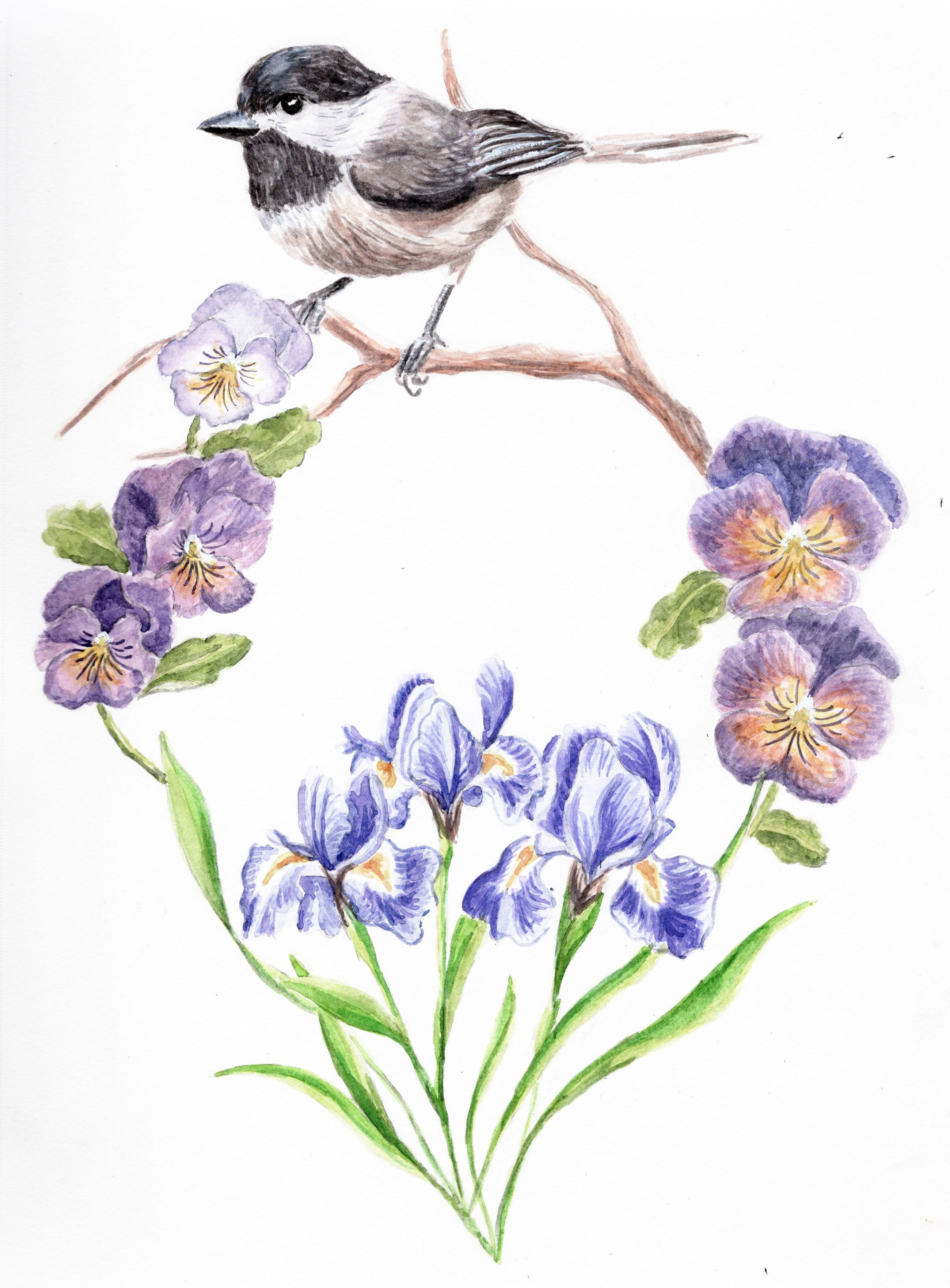 Framed Original Watercolor Chickadee