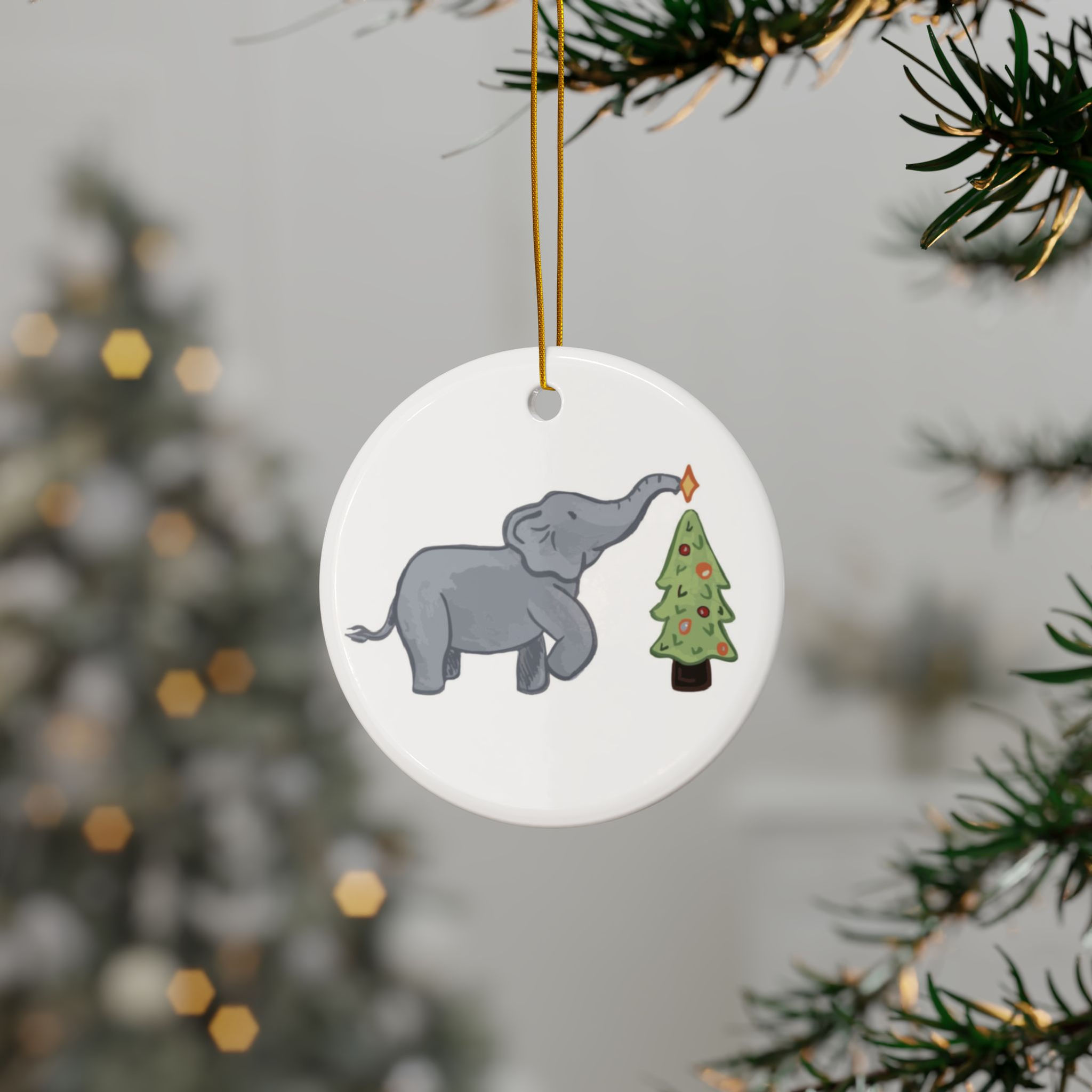 Holiday Elephant Ceramic Ornament
