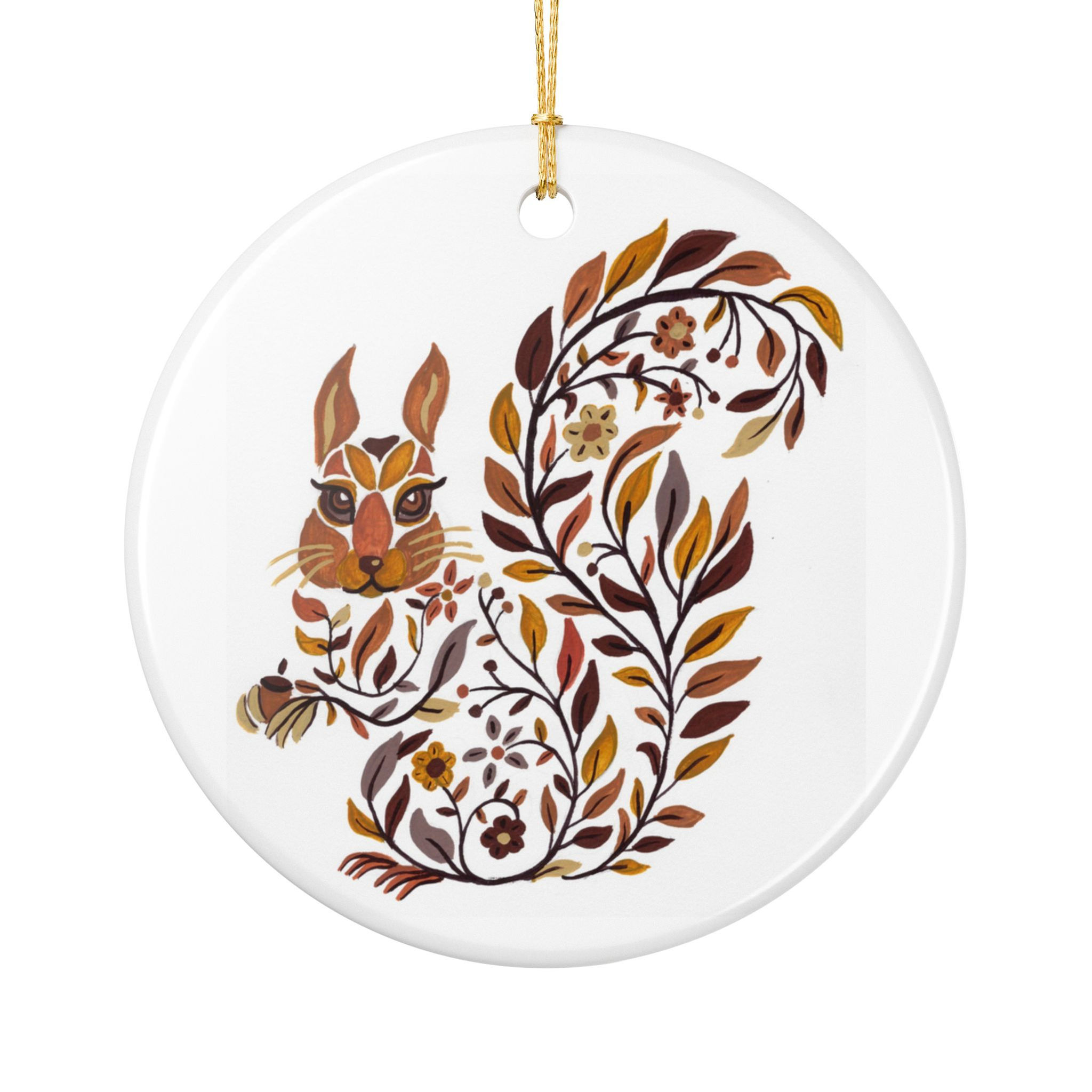 Rustic Folk Squirrel Ceramic Ornament