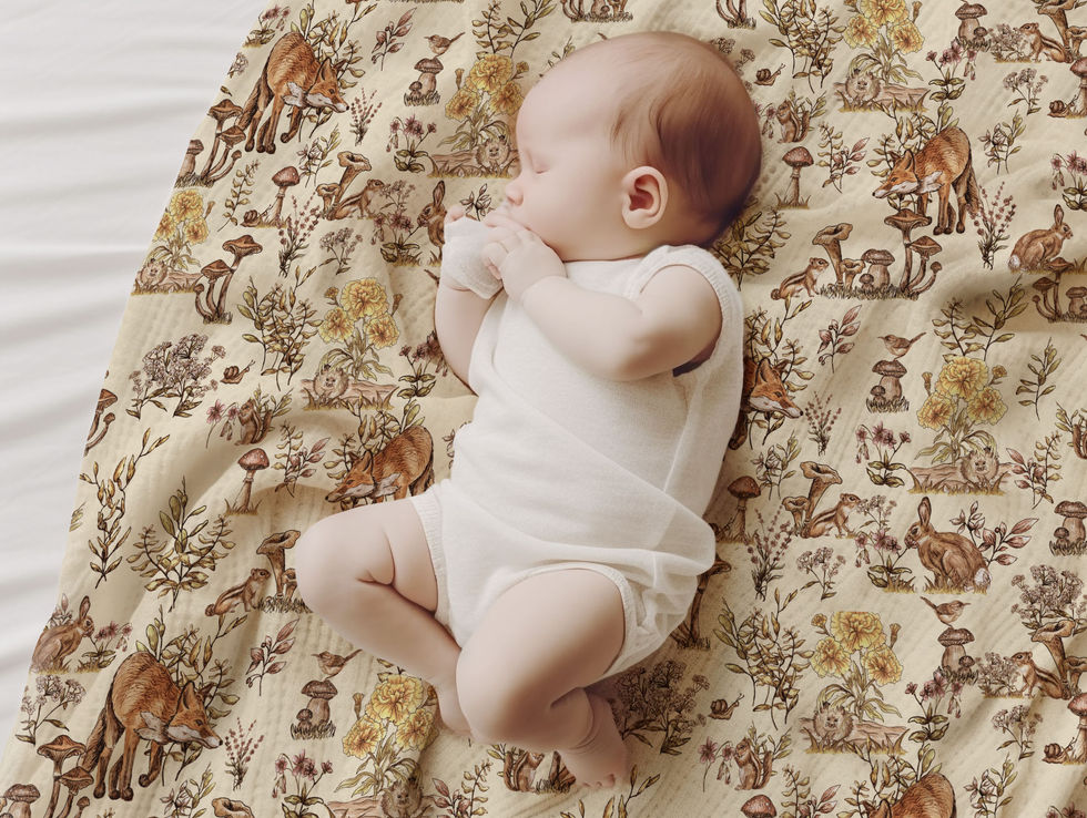 fabric, wildlife, forest animals, plants, flora and fauna, fabric collection, blanket, nursery