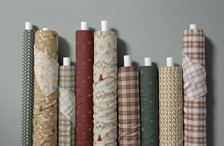 winter, holiday, forest animals, block printing, plaid, tartan, holiday patterns