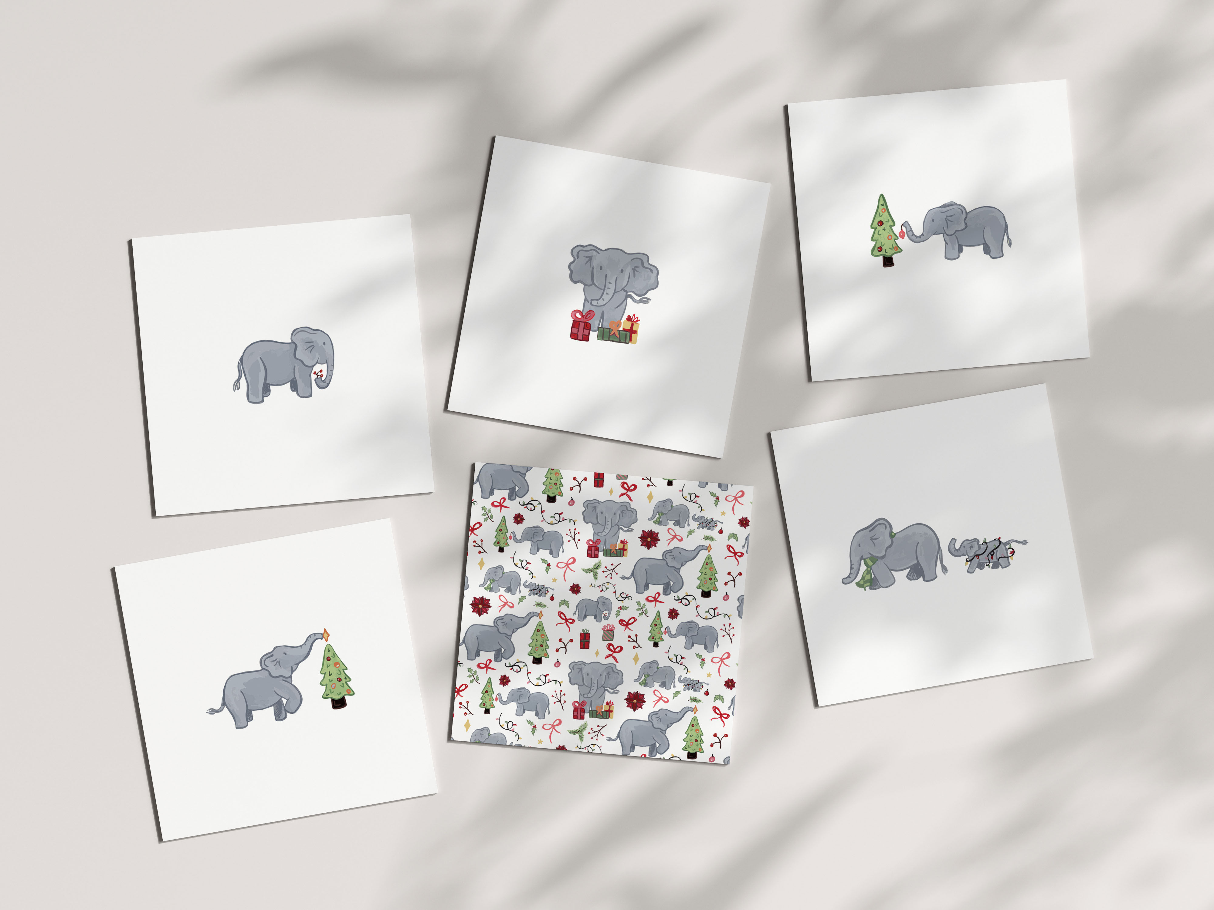 Holiday Elephants Stationery Set