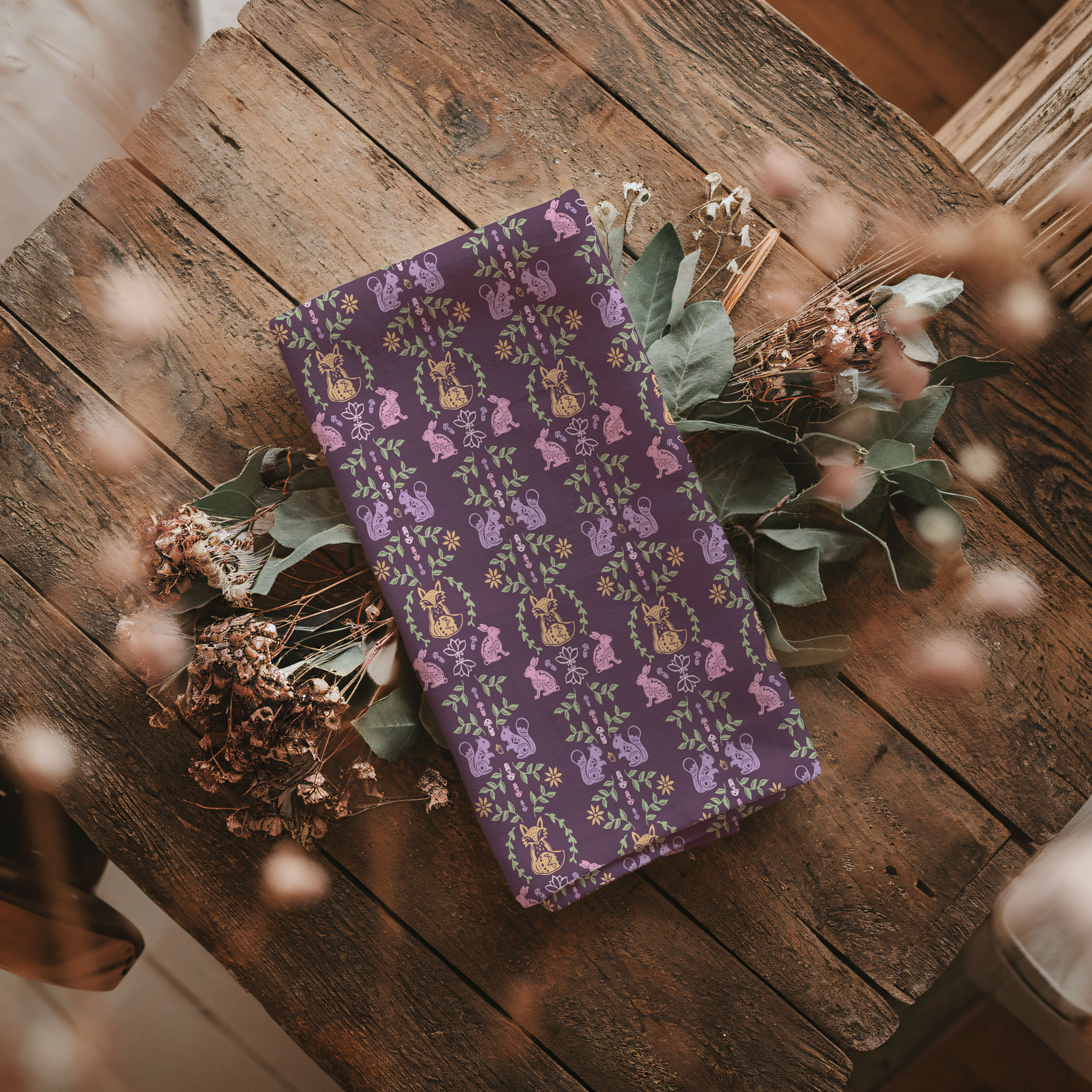 Woodland Animal Prints Dish Towel