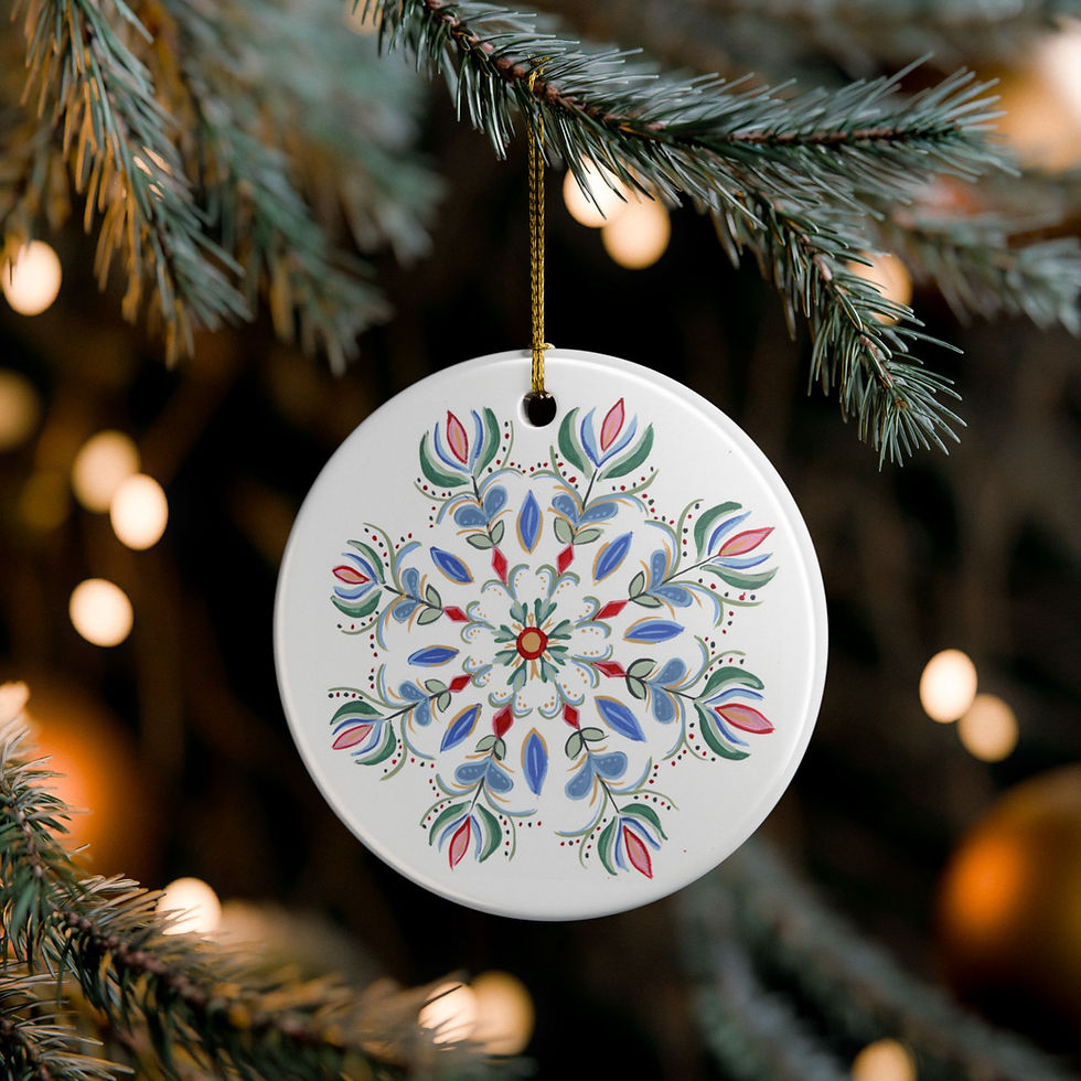 Snowflake Folk Art Ceramic Ornament