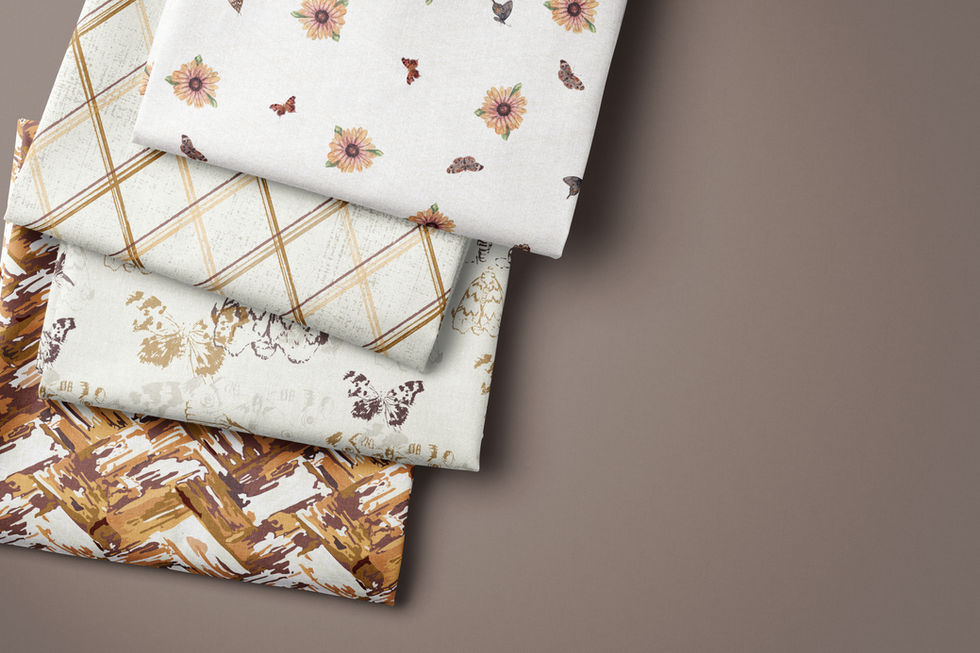 sunflowers, butterflies, chevron, basket weave, fabric