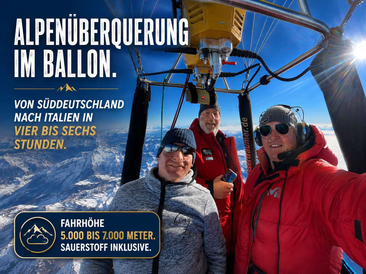 Alpenüberquerung im Heißluftballon vom Süddeutschland nach Italien