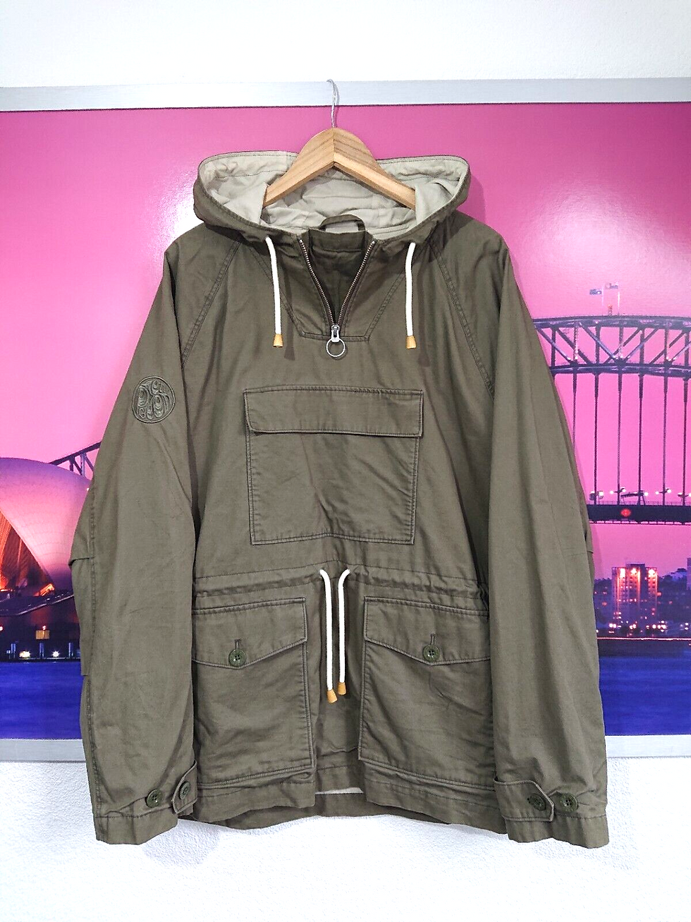Thumbnail: Pretty Green Smock Overhead Jacket | XXL | Khaki 90s Indie Mod Hooded Military