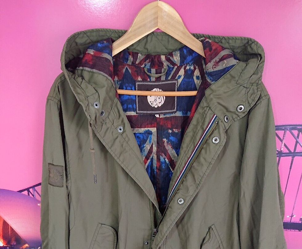 Thumbnail: Pretty Green Parka Jacket | Large | 90s Britpop Mod Fishtail Union Jack Oasis