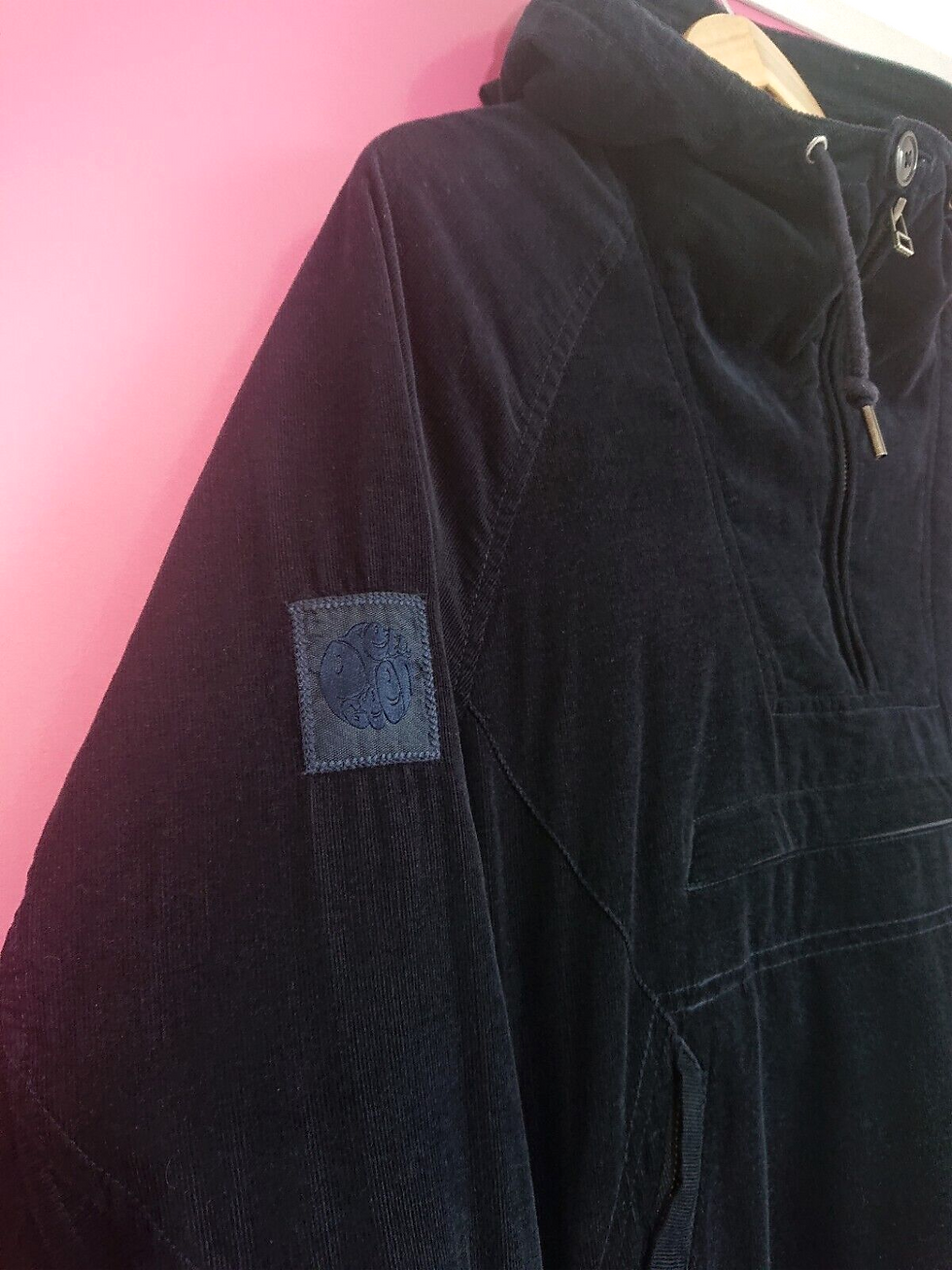 Thumbnail: Pretty Green Cord Smock Navy Overhead Corduroy Jacket Hooded | Small