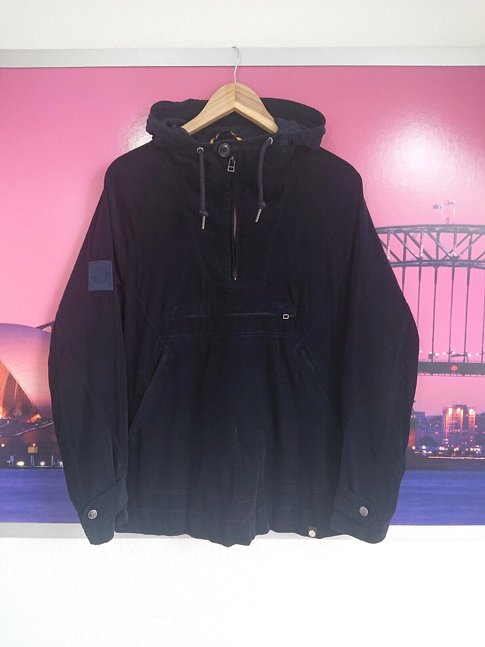 Thumbnail: Pretty Green Cord Smock Navy Overhead Corduroy Jacket Hooded | Small