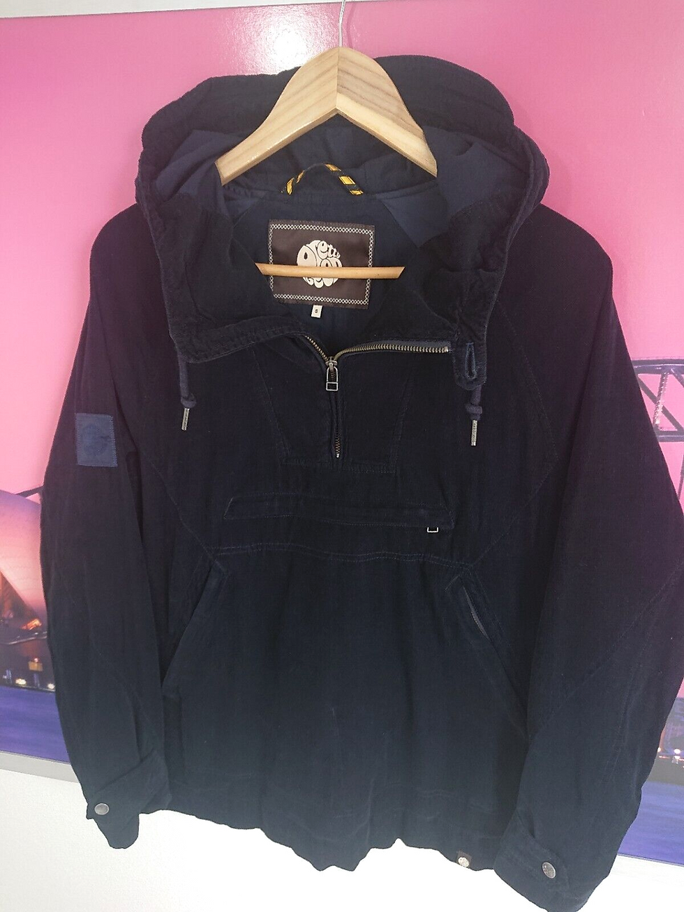 Thumbnail: Pretty Green Cord Smock Navy Overhead Corduroy Jacket Hooded | Small