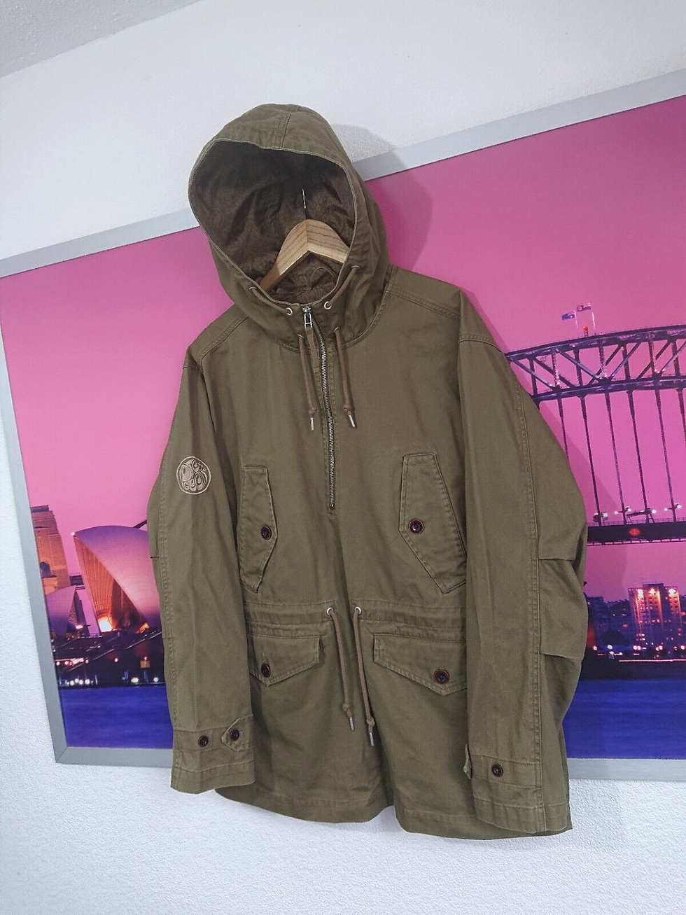 Thumbnail: Pretty Green Smock Overhead Jacket | Medium | Khaki 90s Indie Mod Hooded