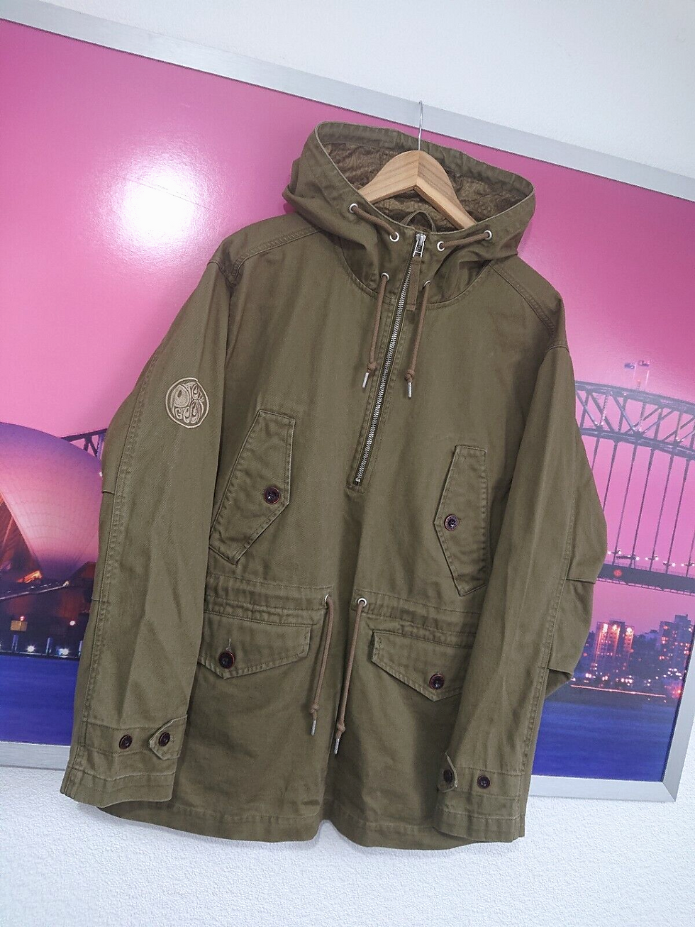 Thumbnail: Pretty Green Smock Overhead Jacket | Medium | Khaki 90s Indie Mod Hooded