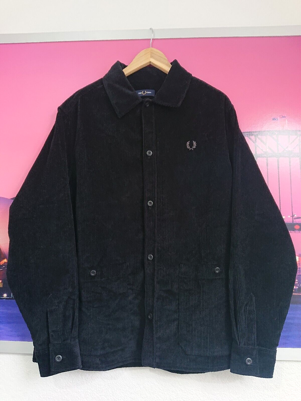 Thumbnail: Mens FRED PERRY Cord Overshirt Jacket | Size Large | Corduroy Black Shirt
