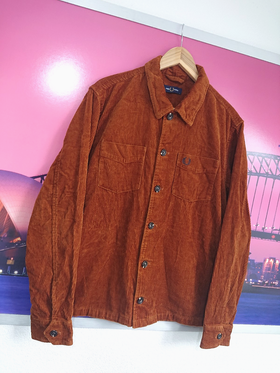 Thumbnail: Mens FRED PERRY Cord Overshirt Jacket | Size Large | Corduroy Tan Shirt