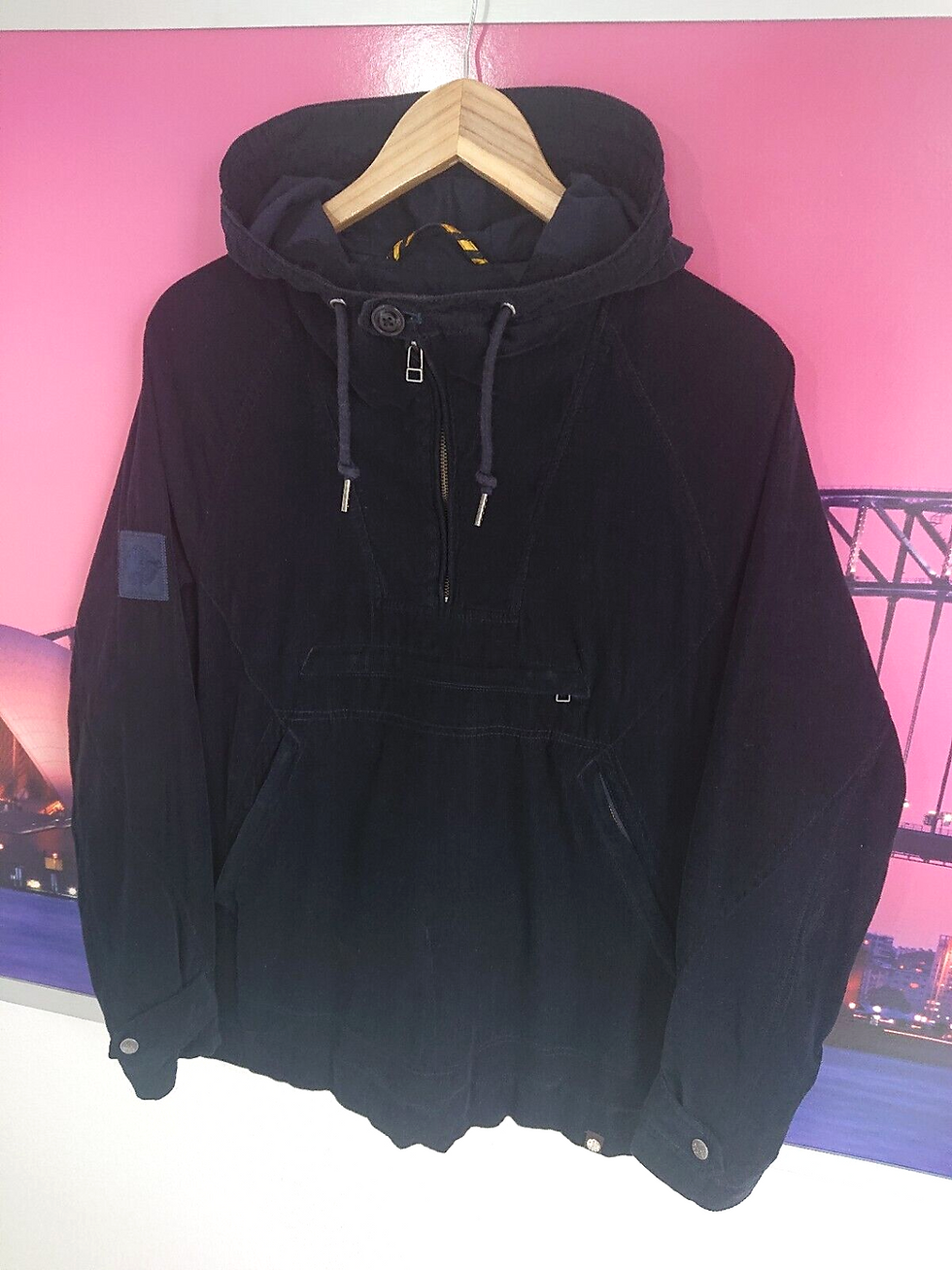Thumbnail: Pretty Green Cord Smock Navy Overhead Corduroy Jacket Hooded | Small