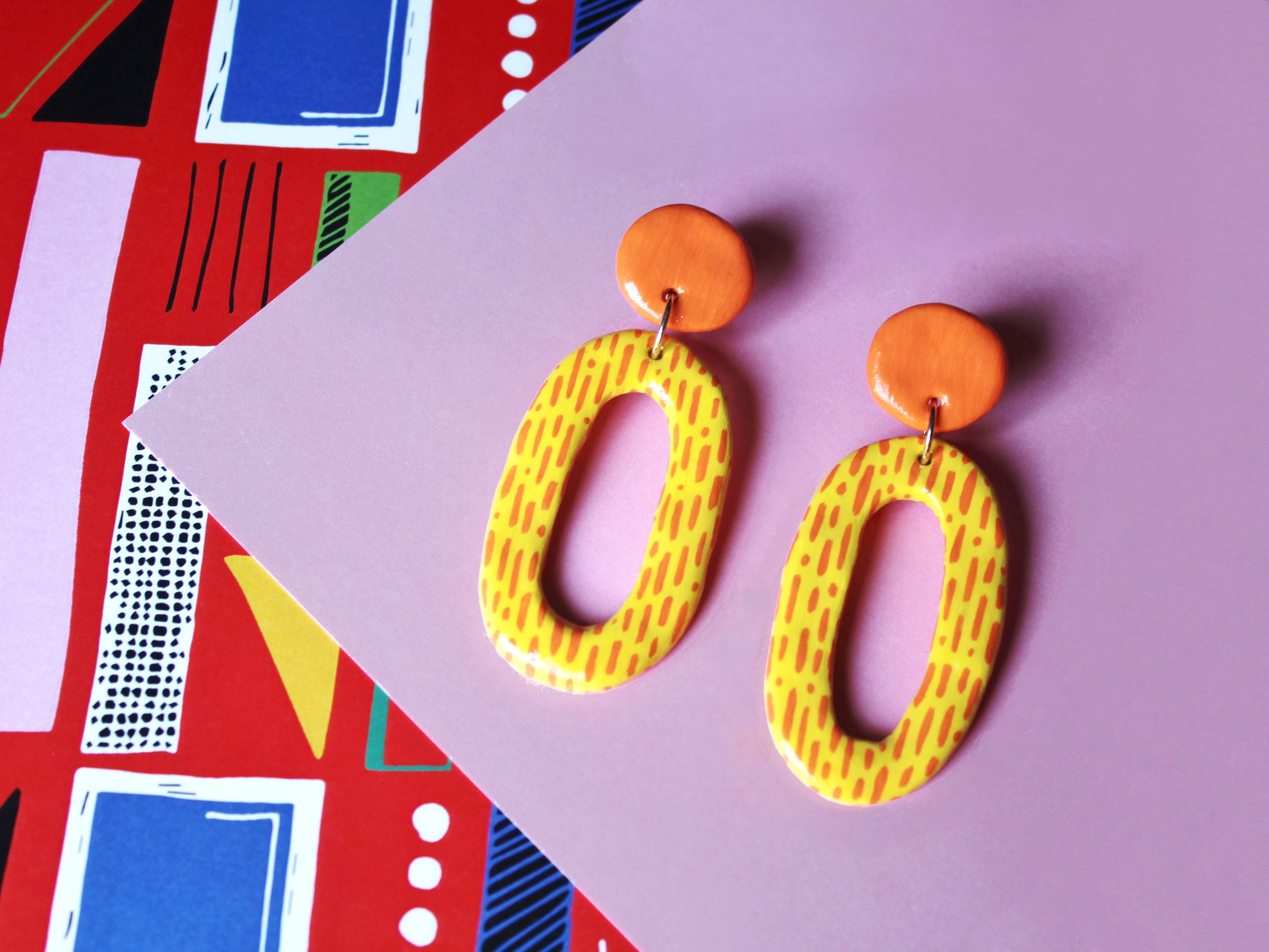 Yellow and Orange Oval Two-Piece Stud Earrings