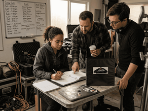 Film crew collaborating under tight deadline